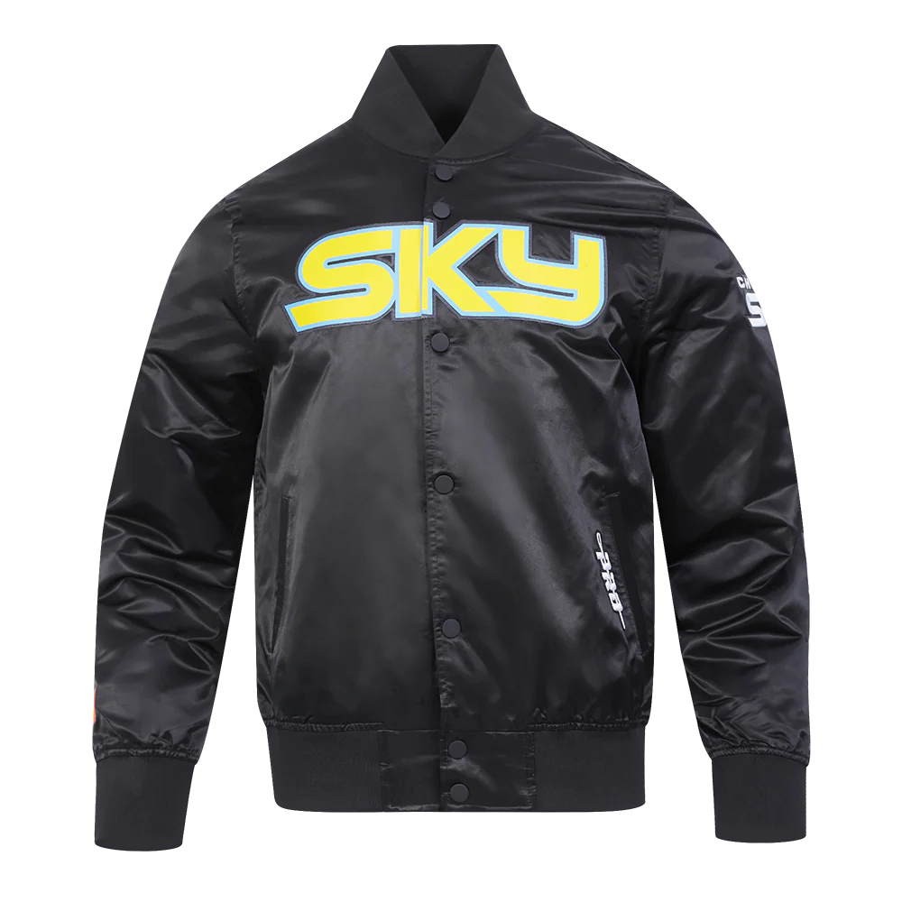 WNBA CHICAGO SKY CLASSIC CHENILLE MEN'S SATIN JACKET (BLACK) - Image 3