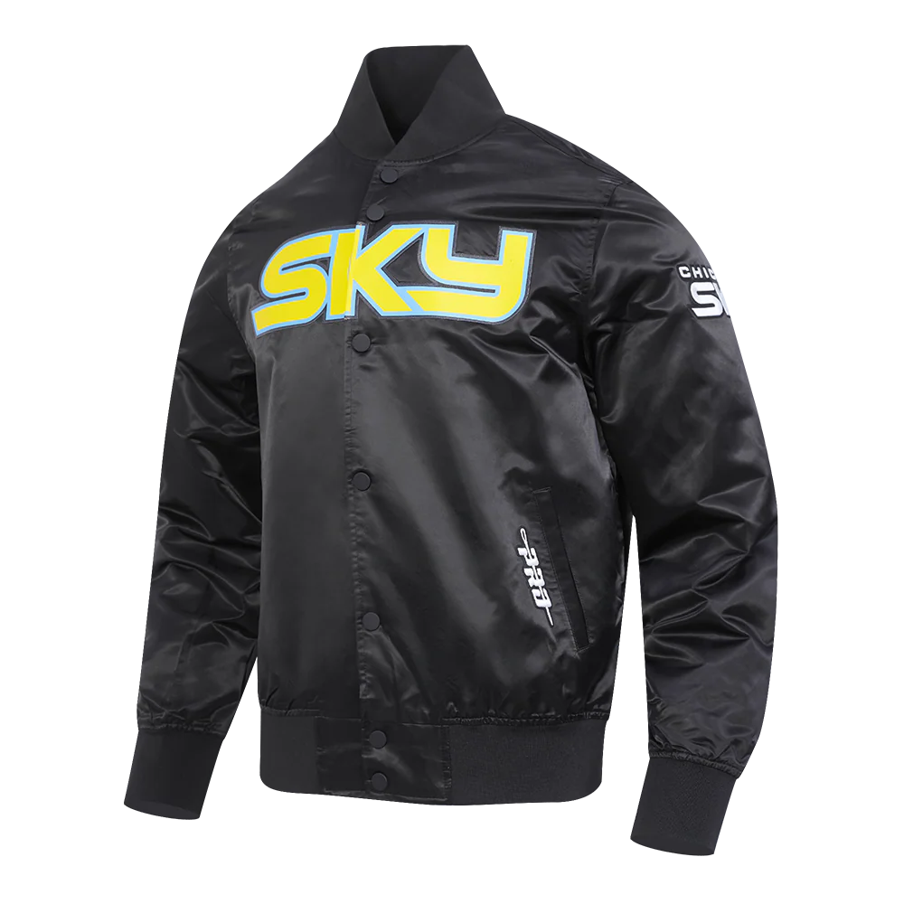 WNBA CHICAGO SKY CLASSIC CHENILLE MEN'S SATIN JACKET (BLACK) - Image 4