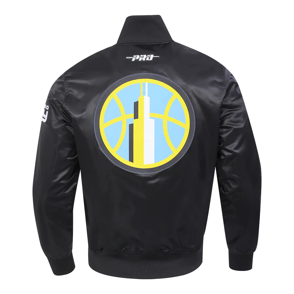WNBA CHICAGO SKY CLASSIC CHENILLE MEN'S SATIN JACKET (BLACK) - Image 5