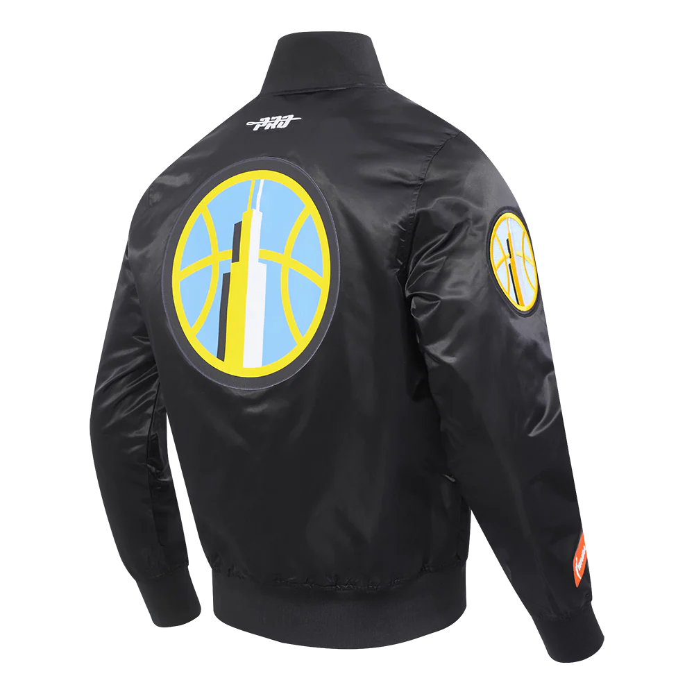 WNBA CHICAGO SKY CLASSIC CHENILLE MEN'S SATIN JACKET (BLACK) - Image 6