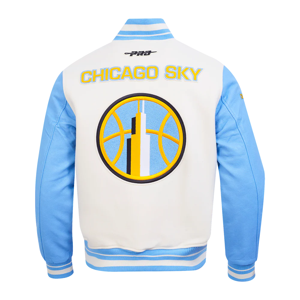 WNBA CHICAGO SKY RETRO CLASSICS MEN'S RIB WOOL VARSITY JACKET (EGGSHELL/ UNIVERSITY BLUE) - Image 3