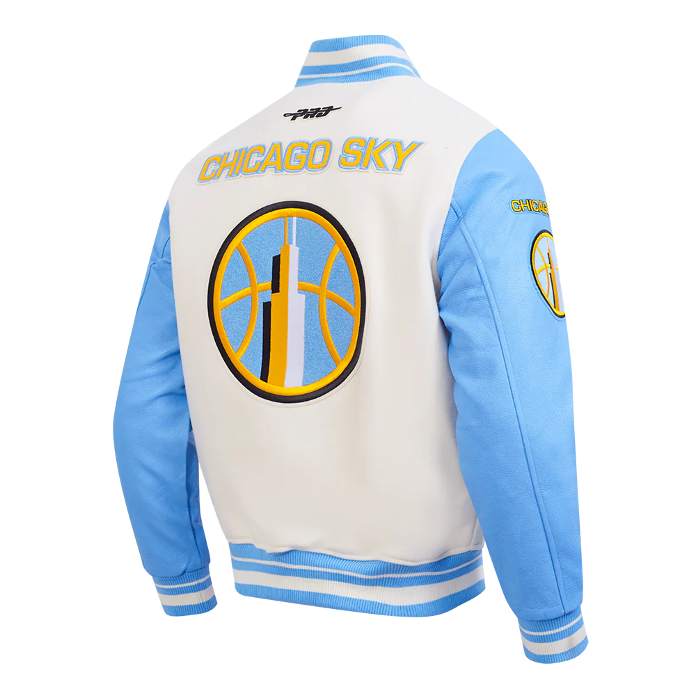 WNBA CHICAGO SKY RETRO CLASSICS MEN'S RIB WOOL VARSITY JACKET (EGGSHELL/ UNIVERSITY BLUE) - Image 4