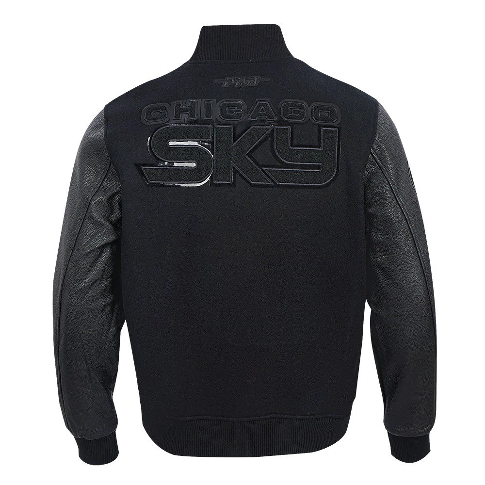WNBA CHICAGO SKY TRIPLE BLACK MEN'S WOOL VARSITY JACKET (JET BLACK) - Image 3