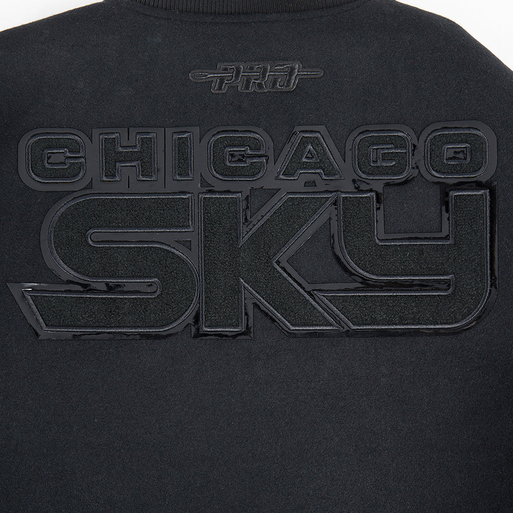 WNBA CHICAGO SKY TRIPLE BLACK MEN'S WOOL VARSITY JACKET (JET BLACK) - Image 5