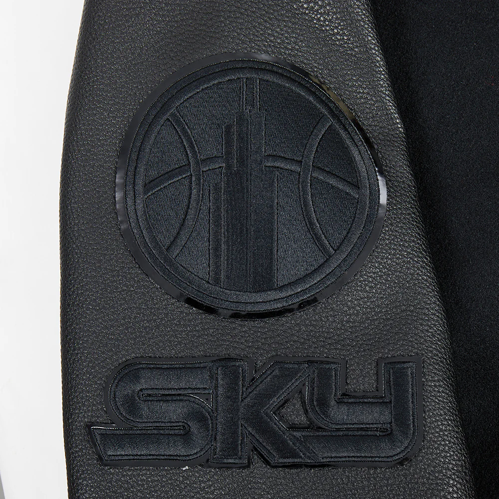WNBA CHICAGO SKY TRIPLE BLACK MEN'S WOOL VARSITY JACKET (JET BLACK) - Image 7