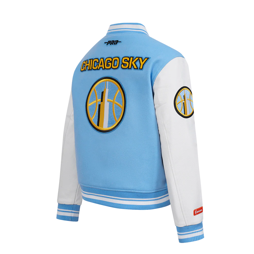 WNBA CHICAGO SKY RETRO CLASSICS WOMEN'S RIB WOOL VARSITY JACKET (UNIVERSITY BLUE/WHITE) - Image 4