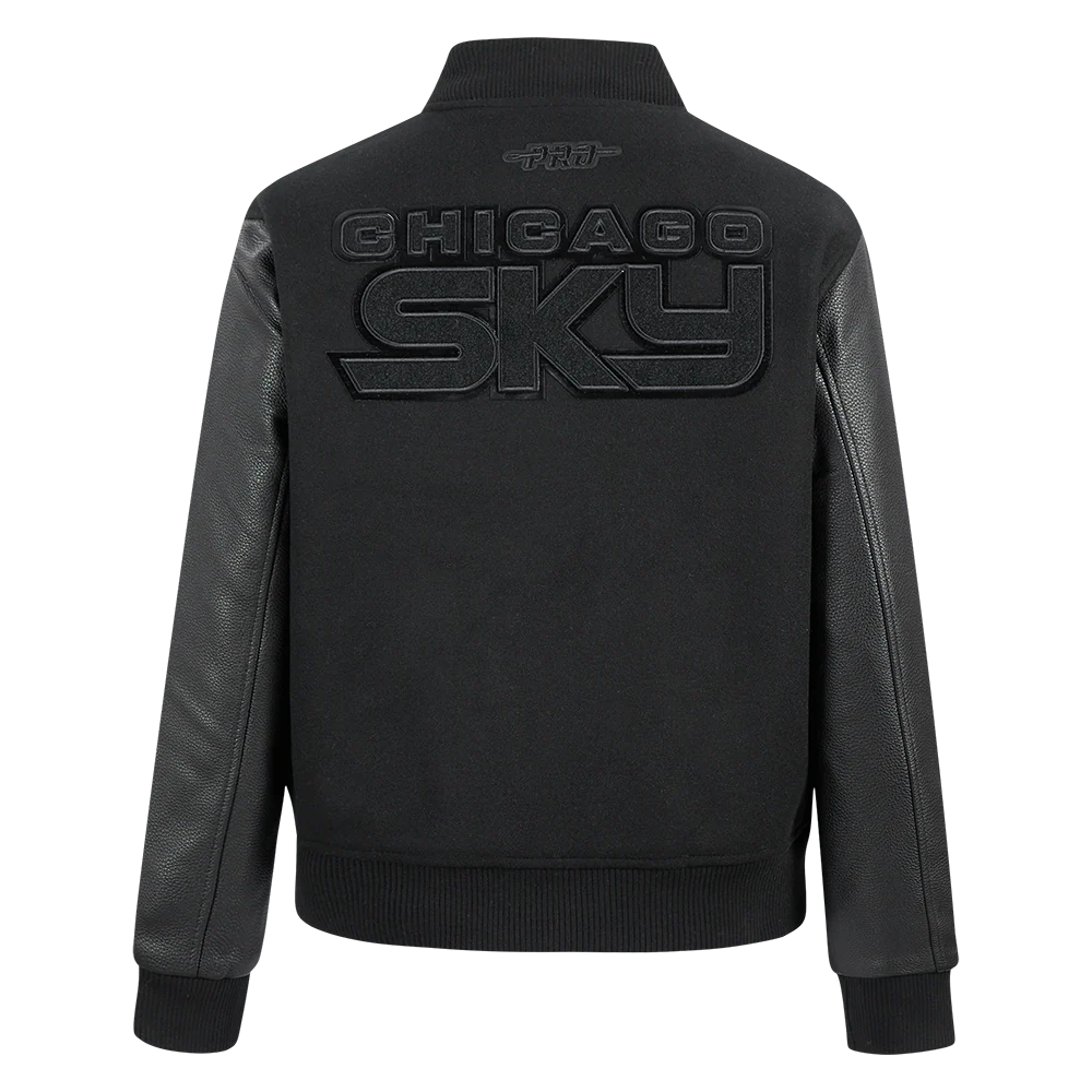 WNBA CHICAGO SKY TRIPLE BLACK WOMEN'S RIB WOOL VARSITY JACKET (JET BLACK) - Image 2