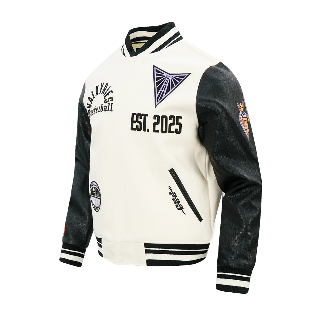 WNBA GOLDEN STATE VALKYRIES MODERN ORIGINALS MEN'S RIB WOOL VARSITY JACKET (EGGSHELL/ BLACK) - Image 3