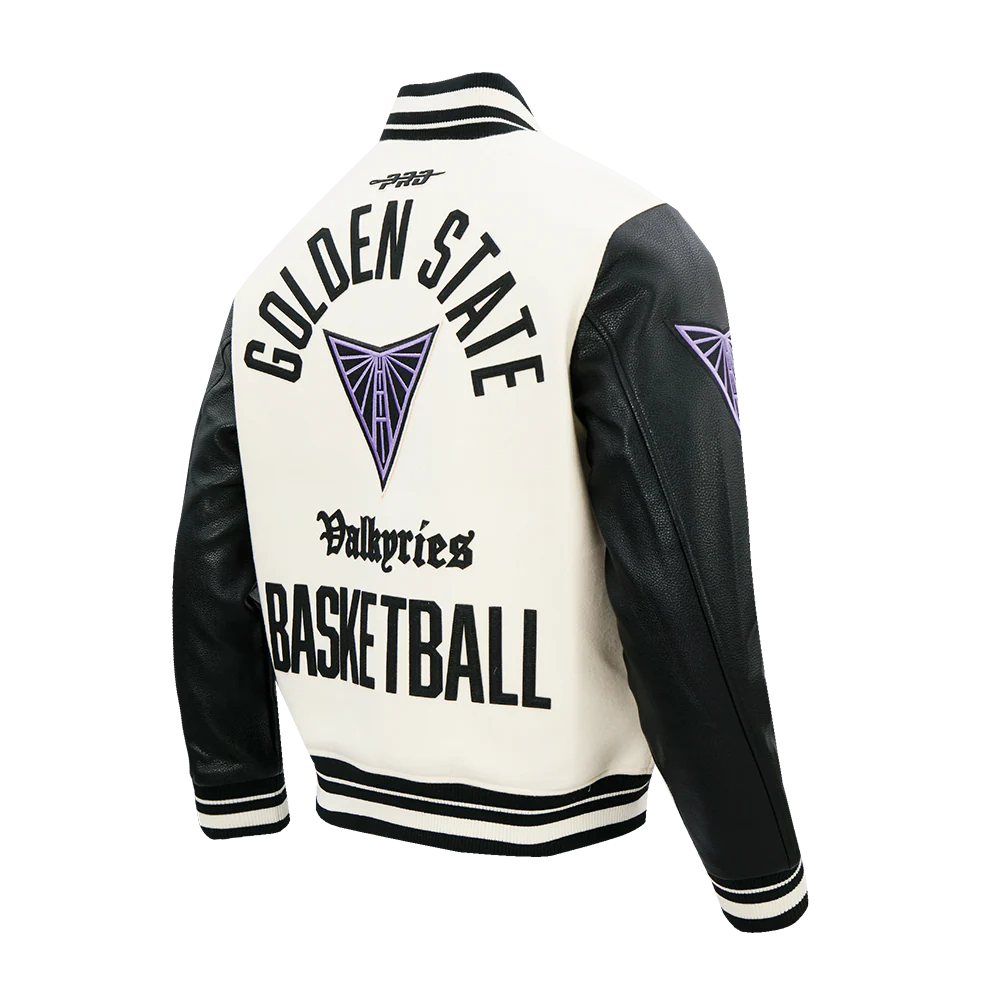 WNBA GOLDEN STATE VALKYRIES MODERN ORIGINALS MEN'S RIB WOOL VARSITY JACKET (EGGSHELL/ BLACK) - Image 4