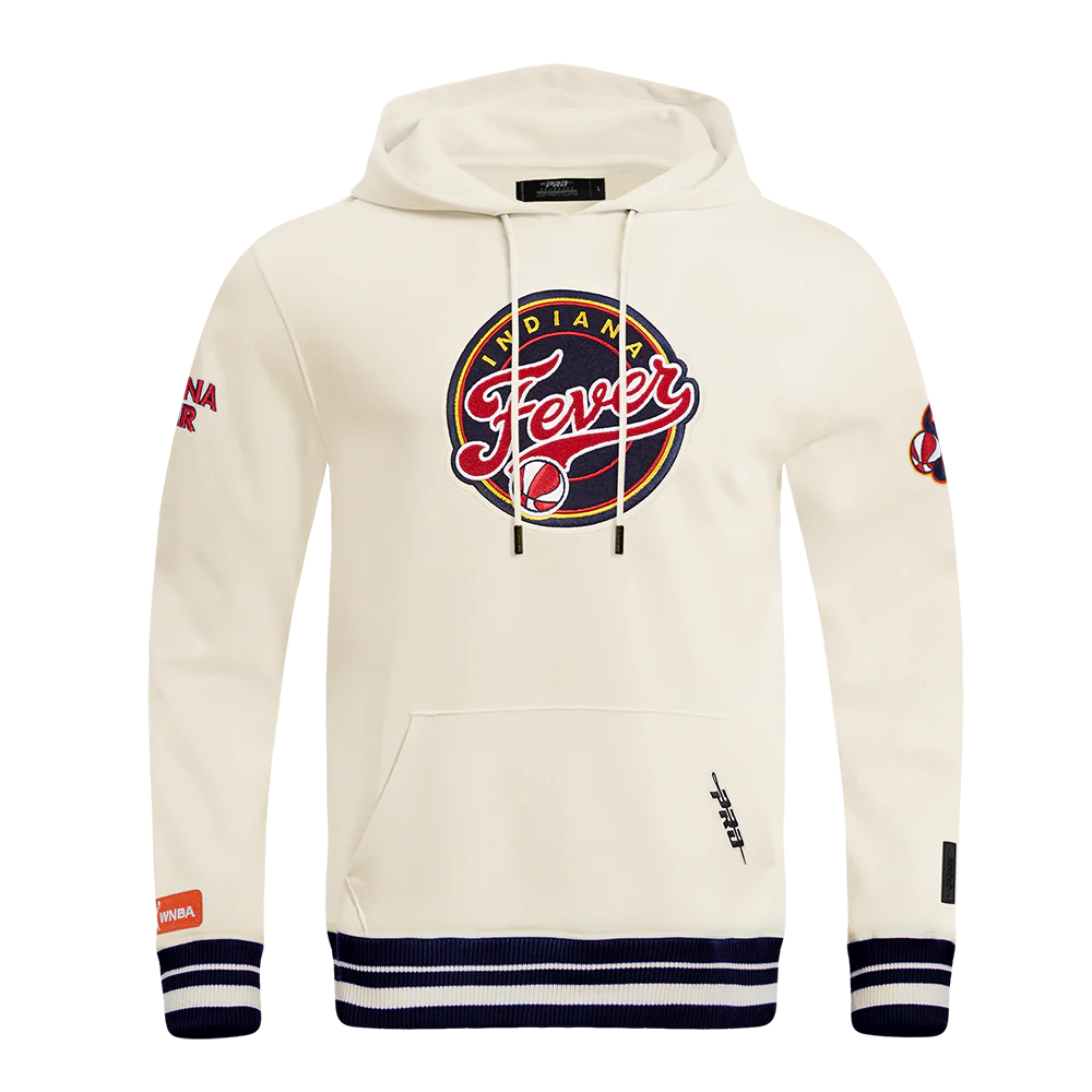 WNBA INDIANA FEVER RETRO CLASSICS MEN'S RIB FLEECE PULLOVER HOODIE (EGGSHELL/ MIDNIGHT NAVY)