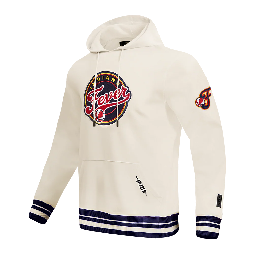 WNBA INDIANA FEVER RETRO CLASSICS MEN'S RIB FLEECE PULLOVER HOODIE (EGGSHELL/ MIDNIGHT NAVY) - Image 2