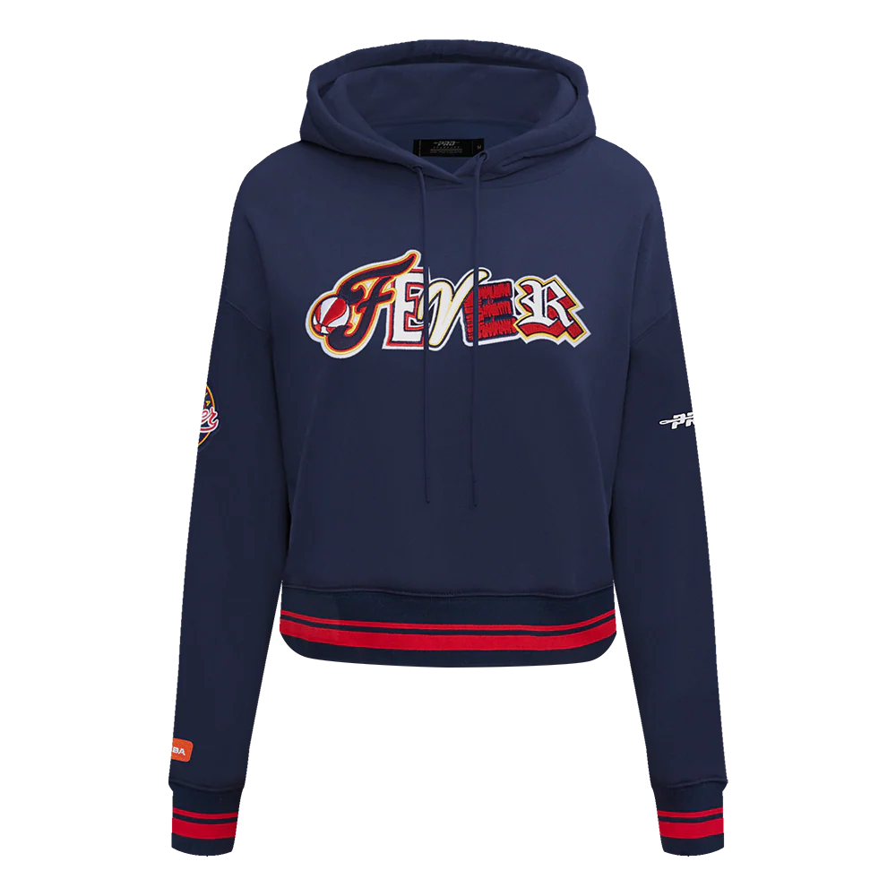 WNBA INDIANA FEVER CITY RANSOM WOMEN'S RIB FLEECE CROPPED PULLOVER HOODIE (MIDNIGHT NAVY/RED/MIDNIGHT NAVY)