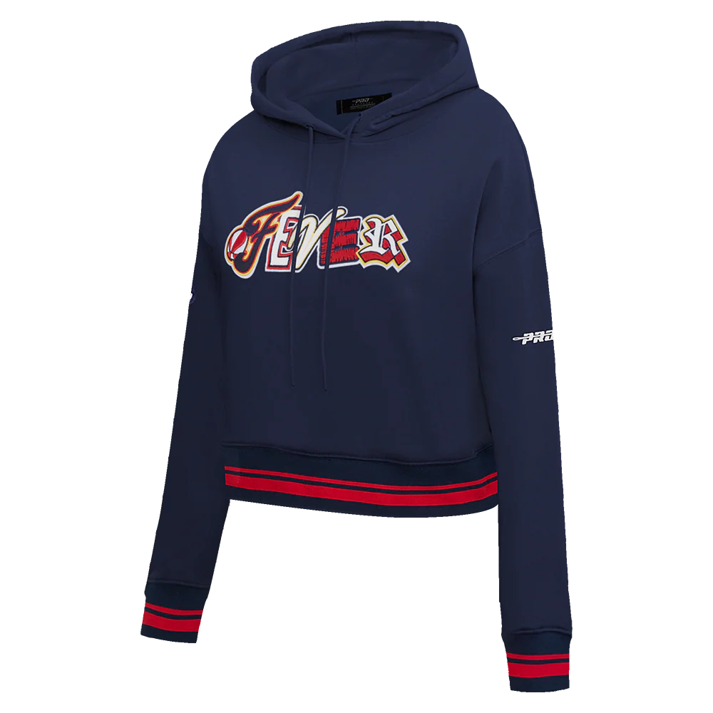 WNBA INDIANA FEVER CITY RANSOM WOMEN'S RIB FLEECE CROPPED PULLOVER HOODIE (MIDNIGHT NAVY/RED/MIDNIGHT NAVY) - Image 2