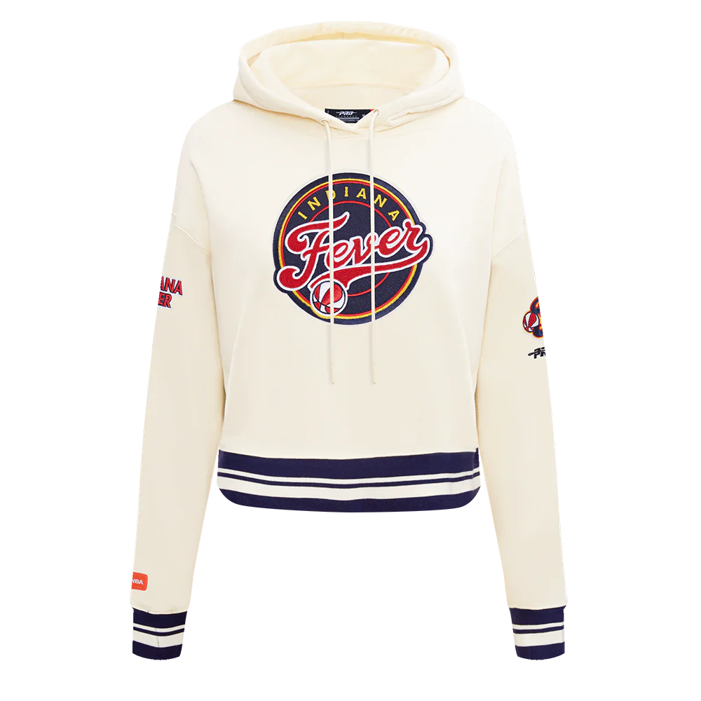 WNBA INDIANA FEVER RETRO CLASSICS WOMEN'S RIB FLC CROPPED PO HOODIE (EGGSHELL/ MIDNIGHT NAVY)