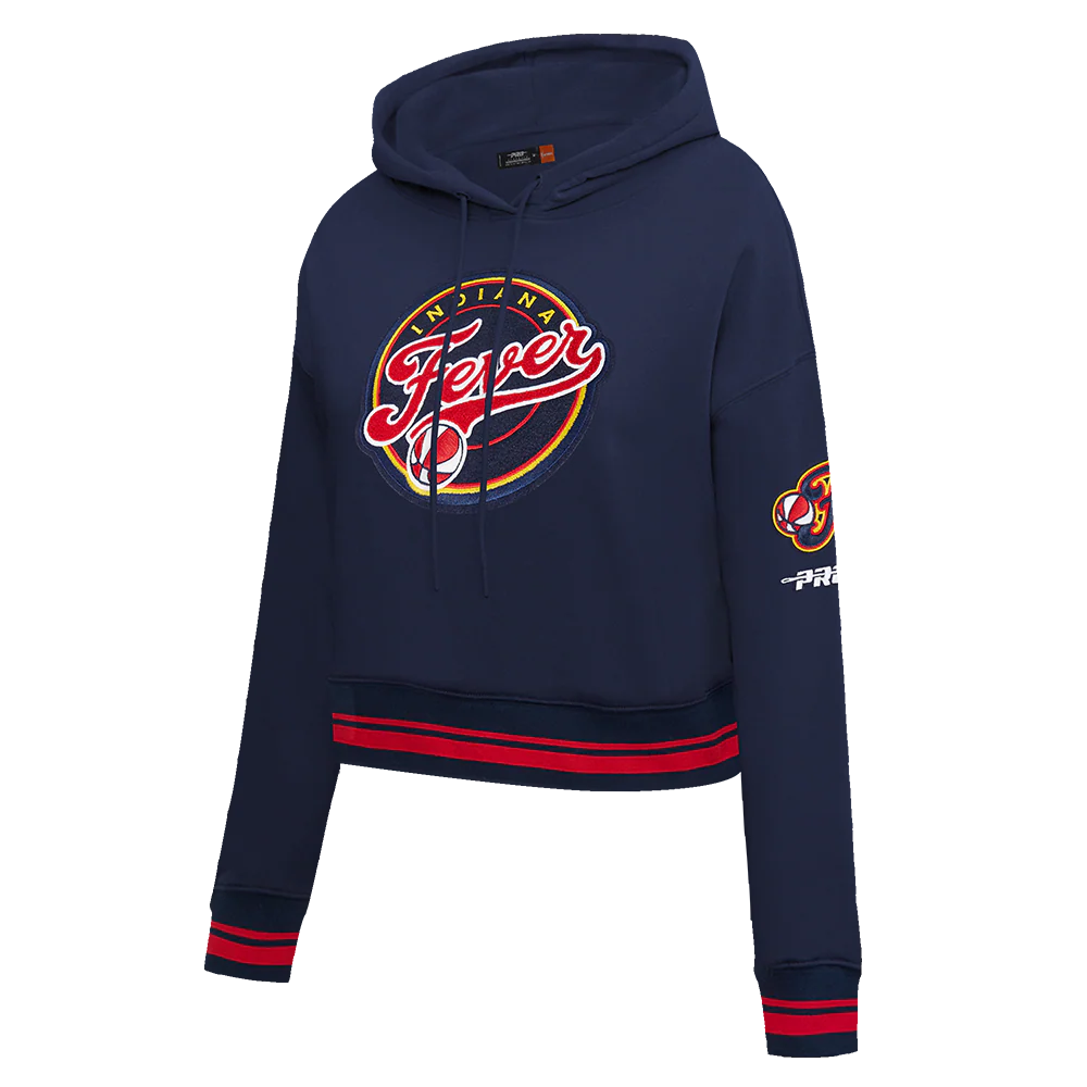 WNBA INDIANA FEVER RETRO CLASSICS WOMEN'S RIB FLEECE CROPPED PULLOVER HOODIE (MIDNIGHT NAVY/RED/MIDNIGHT NAVY) - Image 2