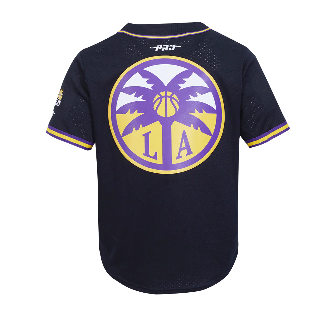 WNBA LOS ANGELES SPARKS MESH MEN'S BUTTON DOWN SHIRT (BLACK/PURPLE) - Image 3