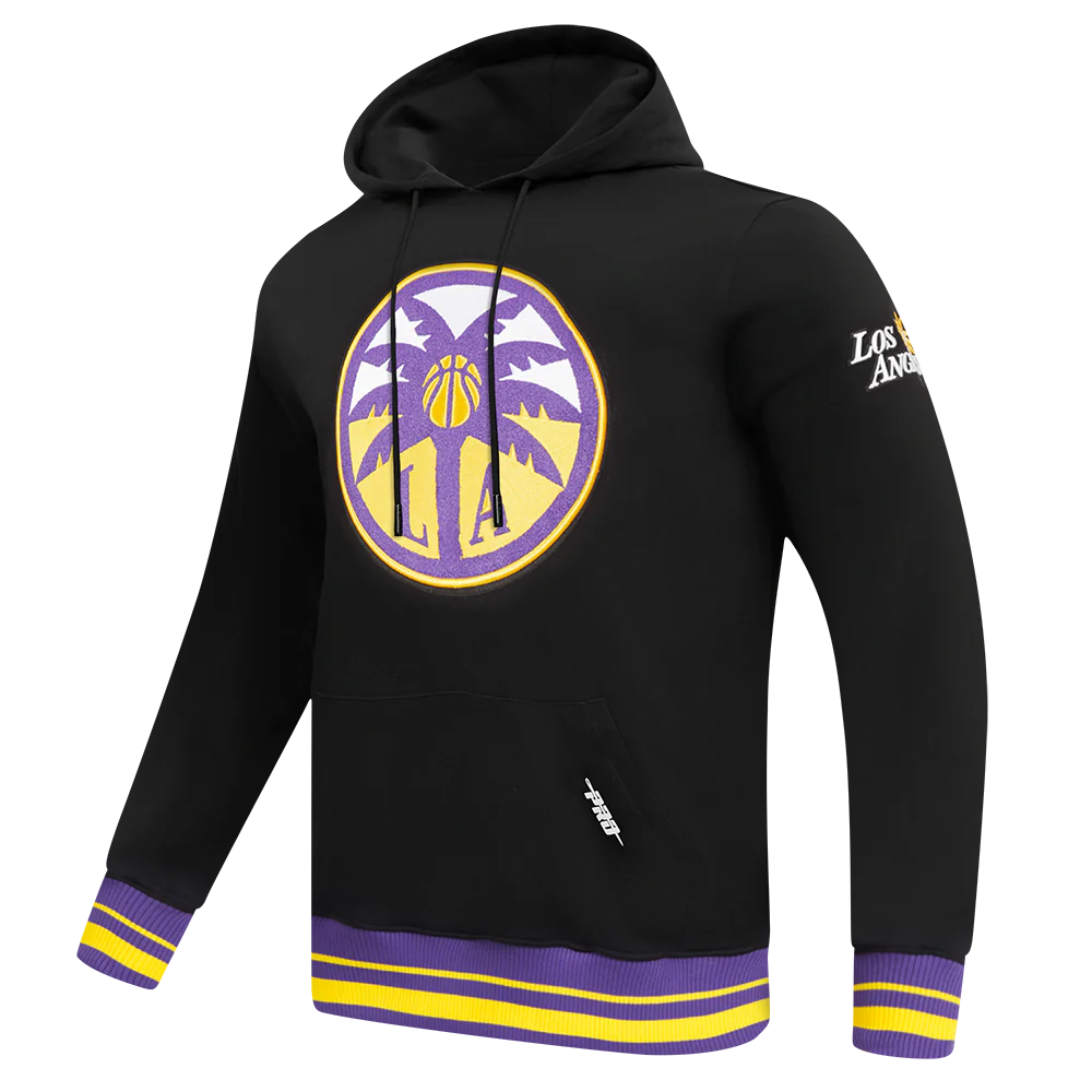 WNBA LOS ANGELES SPARKS RETRO CLASSICS MEN'S RIB FLEECE PULLOVER HOODIE (BLACK/PURPLE) - Image 2