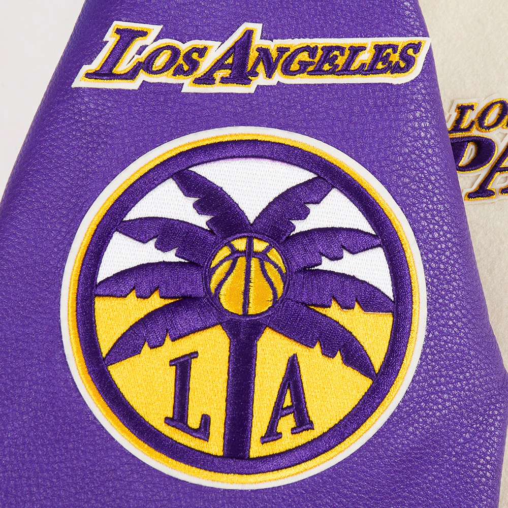 WNBA LOS ANGELES SPARKS RETRO CLASSICS MEN'S RIB WOOL VARSITY JACKET (EGGSHELL/ PURPLE) - Image 5