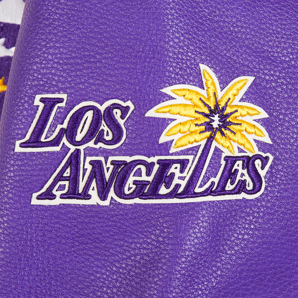 WNBA LOS ANGELES SPARKS RETRO CLASSICS MEN'S RIB WOOL VARSITY JACKET (EGGSHELL/ PURPLE) - Image 6