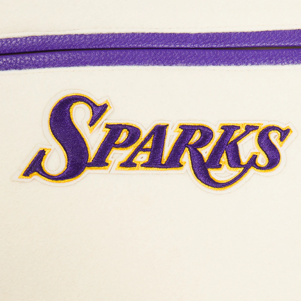 WNBA LOS ANGELES SPARKS RETRO CLASSICS MEN'S RIB WOOL VARSITY JACKET (EGGSHELL/ PURPLE) - Image 7