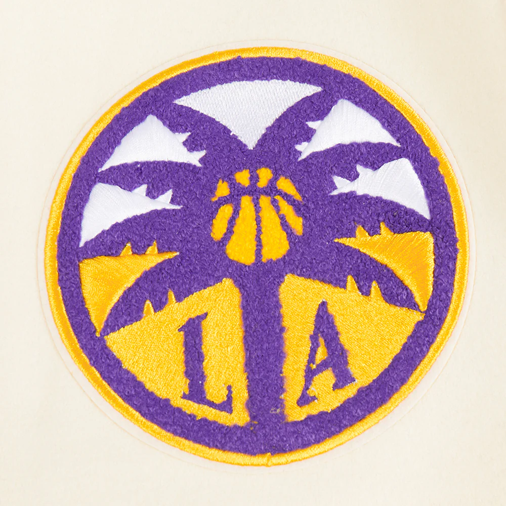WNBA LOS ANGELES SPARKS RETRO CLASSICS MEN'S RIB WOOL VARSITY JACKET (EGGSHELL/ PURPLE) - Image 9