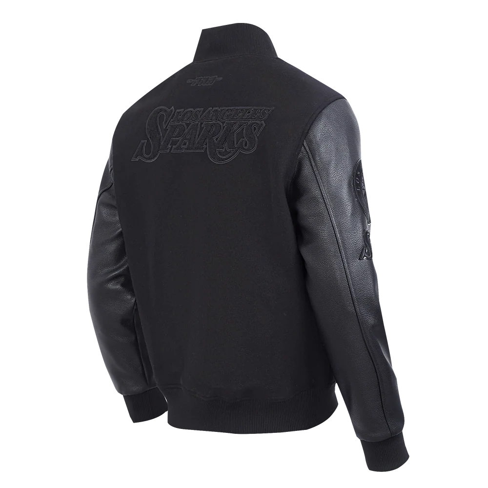 WNBA LOS ANGELES SPARKS TRIPLE BLACK MEN'S WOOL VARSITY JACKET (JET BLACK) - Image 4