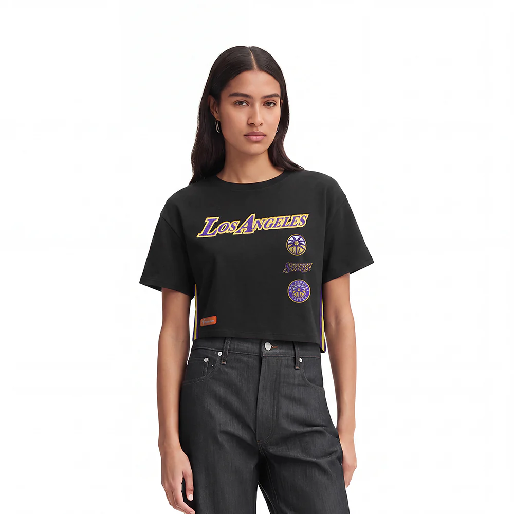 WNBA LOS ANGELES SPARKS RETRO CLASSICS WOMEN'S SINGLE JERSEY BOXY TEE (BLACK)