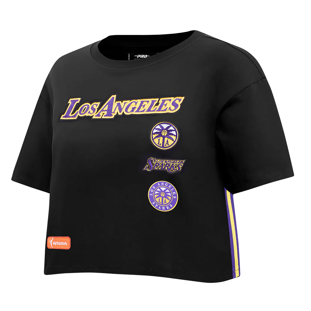 WNBA LOS ANGELES SPARKS RETRO CLASSICS WOMEN'S SINGLE JERSEY BOXY TEE (BLACK) - Image 4