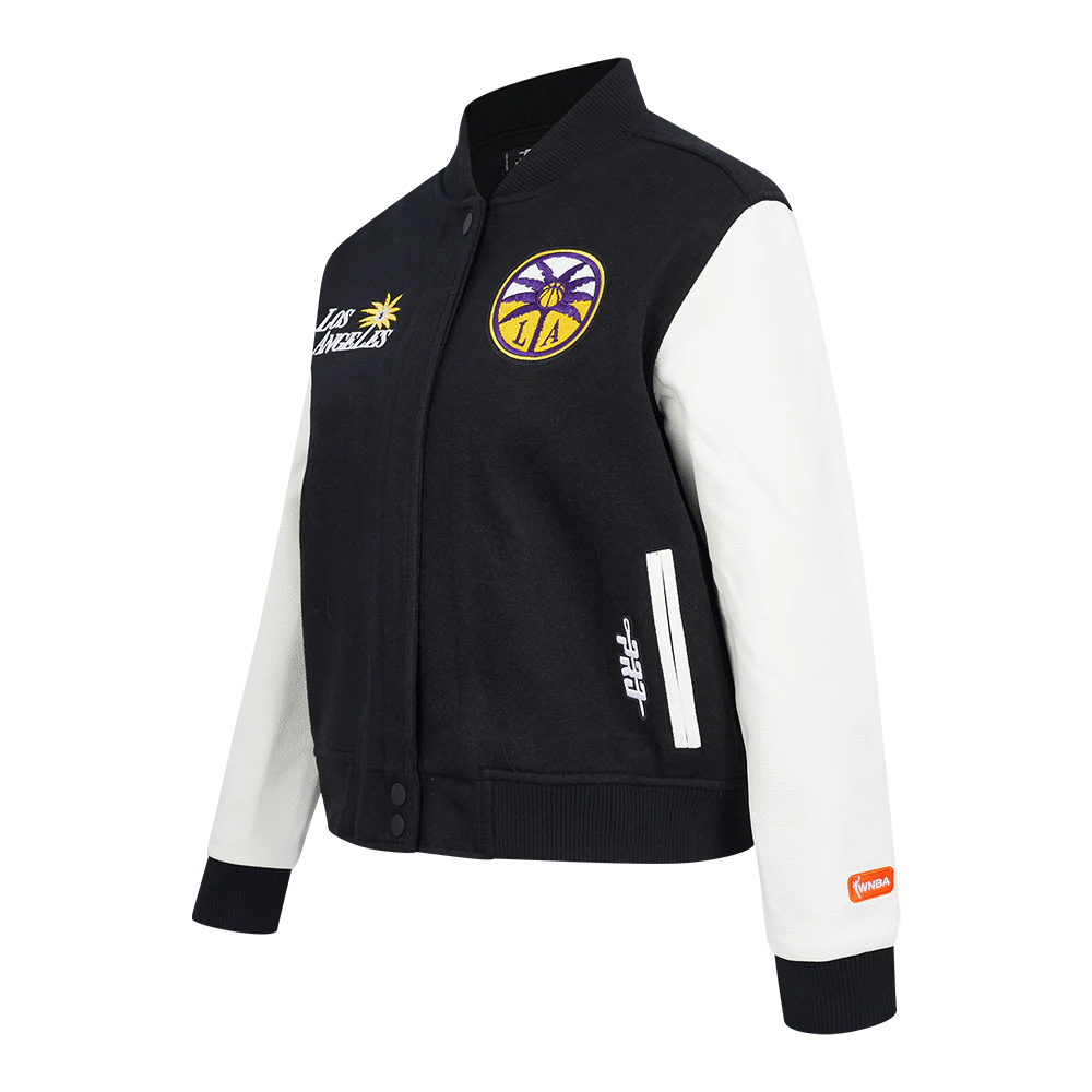 WNBA LOS ANGELES SPARKS CLASSIC ESSENTIALS WOMEN'S WOOL VARSITY JACKET (BLACK/WHITE) - Image 2