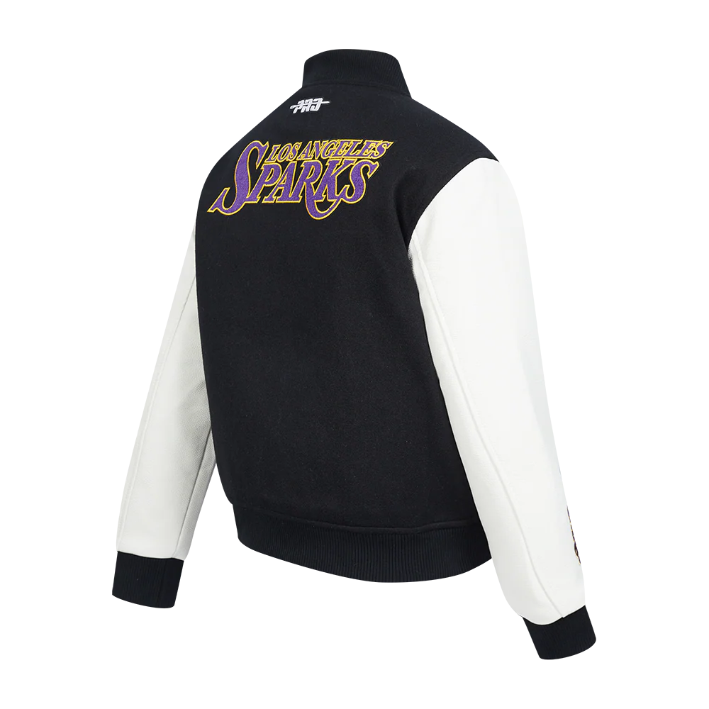 WNBA LOS ANGELES SPARKS CLASSIC ESSENTIALS WOMEN'S WOOL VARSITY JACKET (BLACK/WHITE) - Image 4