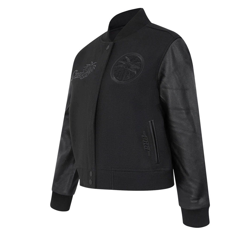 WNBA LOS ANGELES SPARKS TRIPLE BLACK WOMEN'S RIB WOOL VARSITY JACKET (JET BLACK) - Image 2