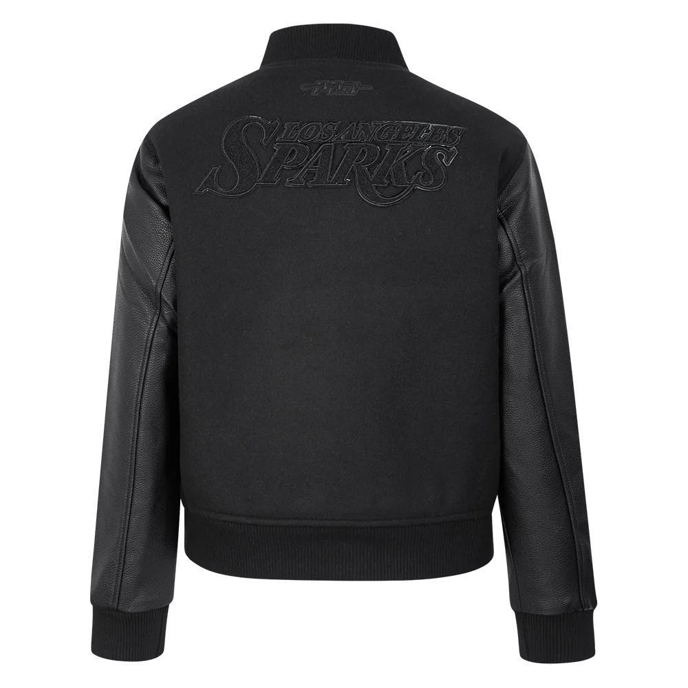 WNBA LOS ANGELES SPARKS TRIPLE BLACK WOMEN'S RIB WOOL VARSITY JACKET (JET BLACK) - Image 3