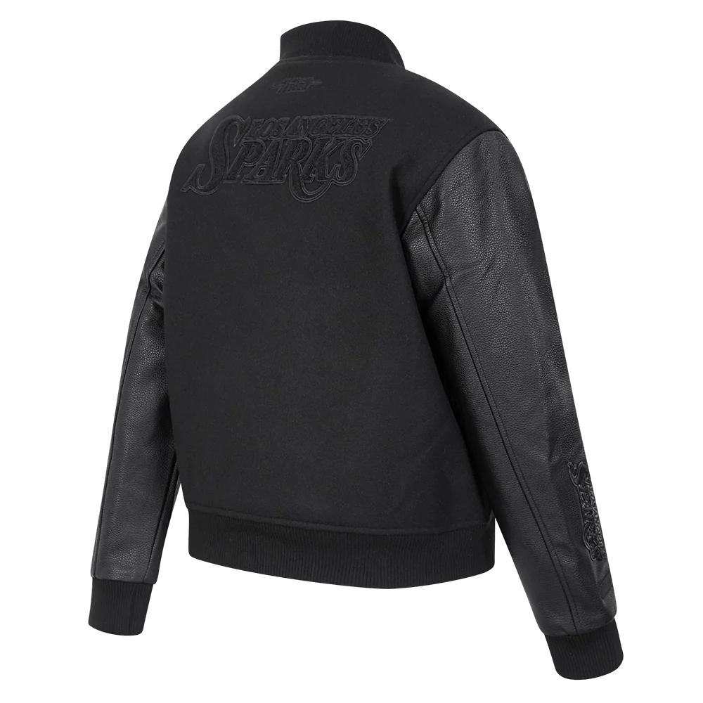 WNBA LOS ANGELES SPARKS TRIPLE BLACK WOMEN'S RIB WOOL VARSITY JACKET (JET BLACK) - Image 4