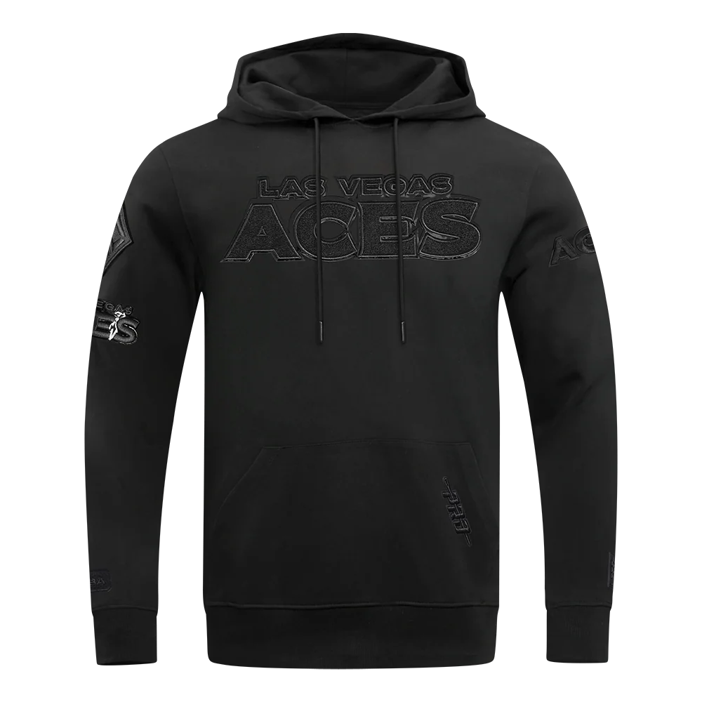 WNBA LAS VEGAS ACES TRIPLE BLACK MEN'S DOUBLE KNIT PULLOVER HOODIE (BLACK)
