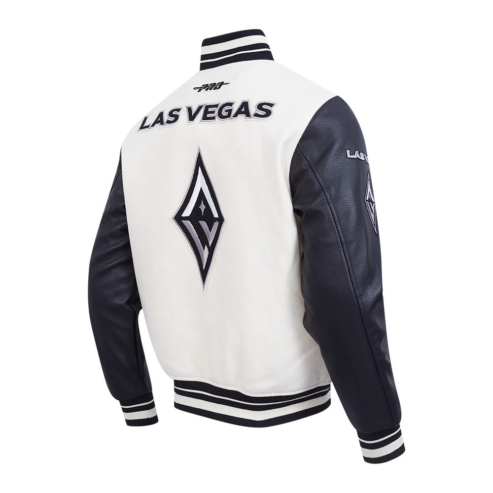 WNBA LAS VEGAS ACES RETRO CLASSICS MEN'S RIB WOOL VARSITY JACKET (EGGSHELL/ BLACK) - Image 4