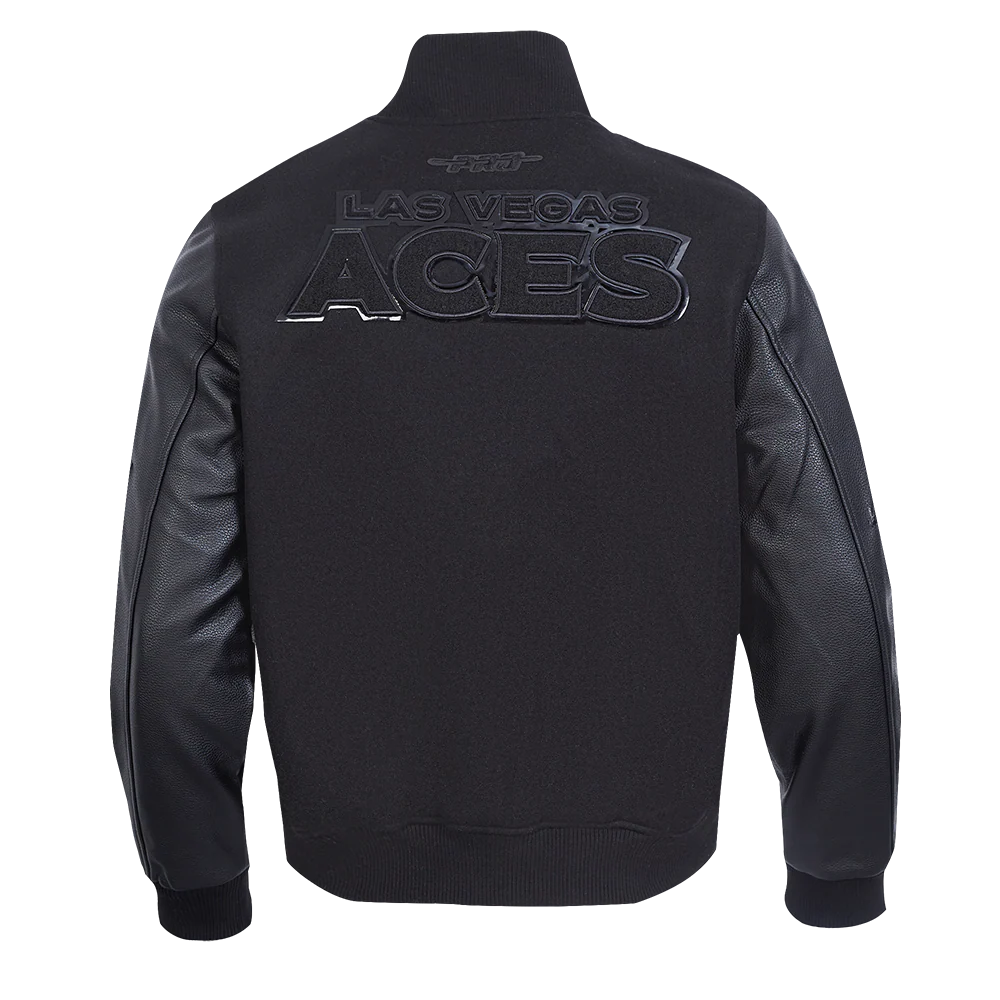 WNBA LAS VEGAS ACES TRIPLE BLACK MEN'S WOOL VARSITY JACKET (JET BLACK) - Image 3