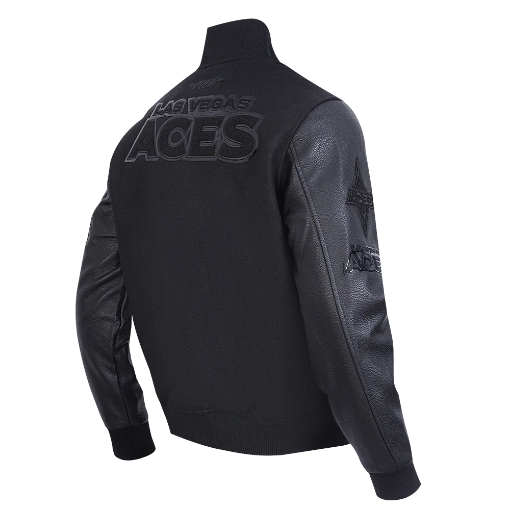 WNBA LAS VEGAS ACES TRIPLE BLACK MEN'S WOOL VARSITY JACKET (JET BLACK) - Image 4