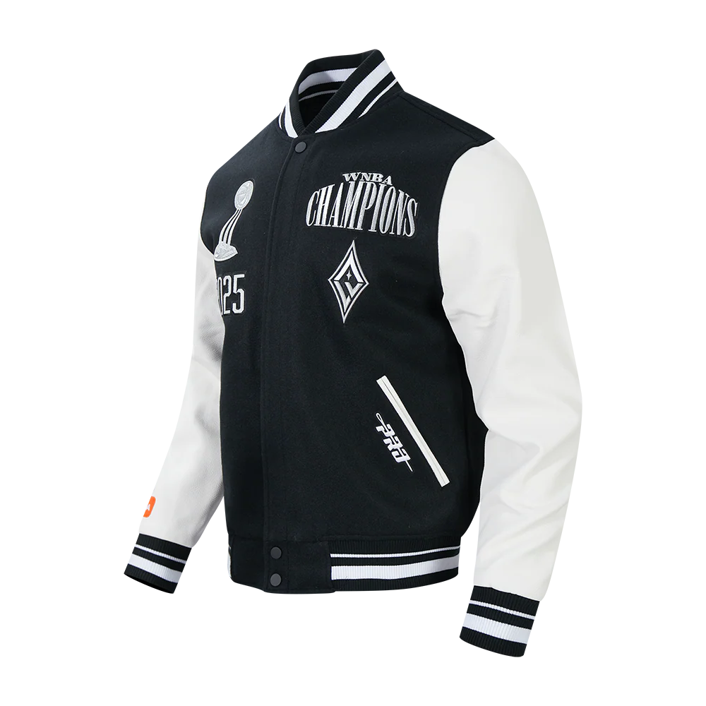LAS VEGAS ACES WNBA FINALS 2025 MEN'S RIB WOOL VARSITY JACKET (BLACK/WHITE) - Image 4