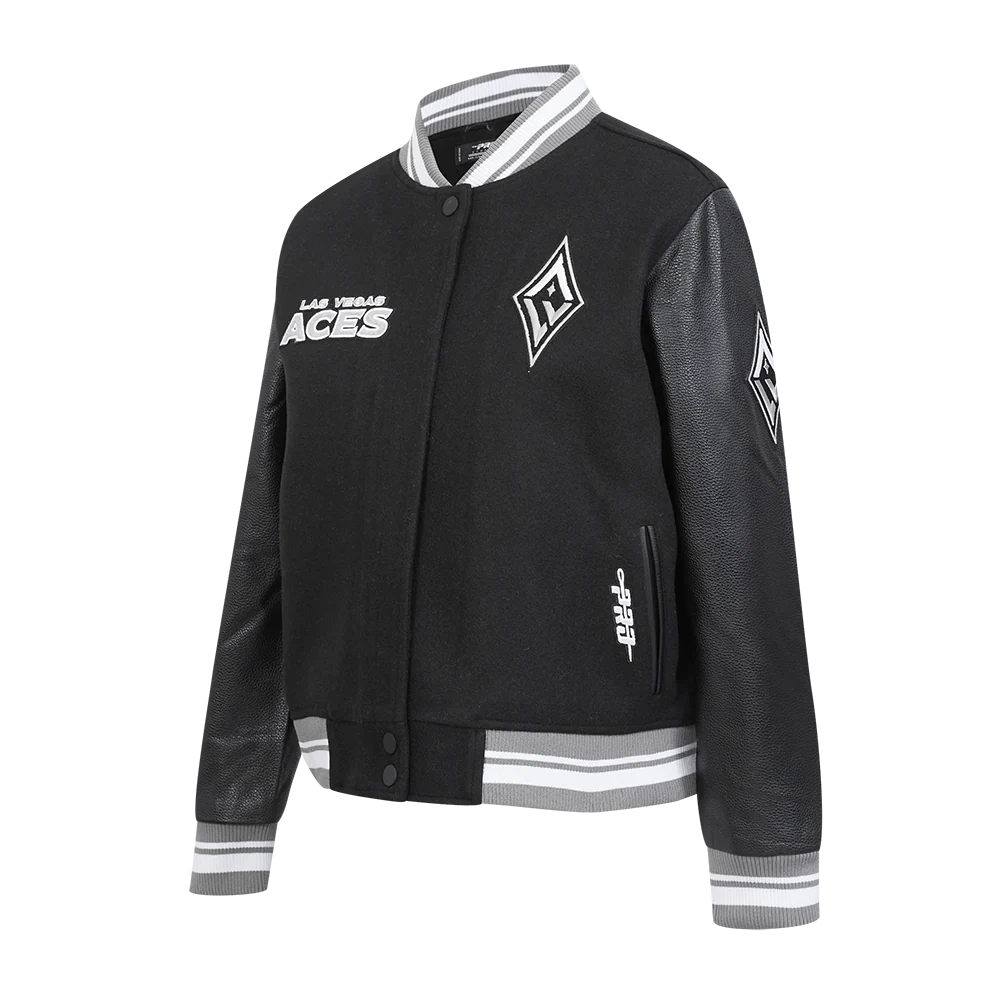 WNBA LAS VEGAS ACES RETRO CLASSICS WOMEN'S RIB WOOL VARSITY JACKET (BLACK/GRAY) - Image 2