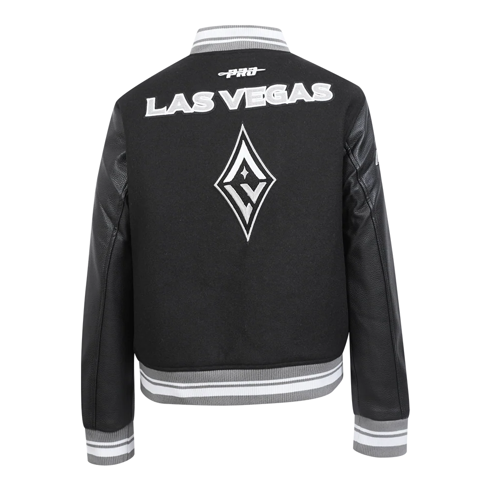WNBA LAS VEGAS ACES RETRO CLASSICS WOMEN'S RIB WOOL VARSITY JACKET (BLACK/GRAY) - Image 3