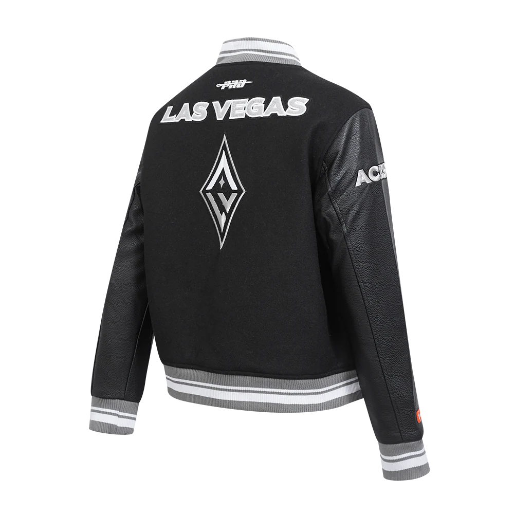 WNBA LAS VEGAS ACES RETRO CLASSICS WOMEN'S RIB WOOL VARSITY JACKET (BLACK/GRAY) - Image 4