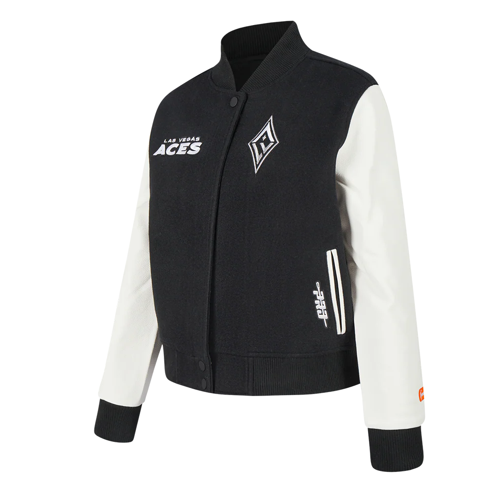 WNBA LAS VEGAS ACES CLASSIC ESSENTIALS WOMEN'S WOOL VARSITY JACKET (BLACK/WHITE) - Image 2