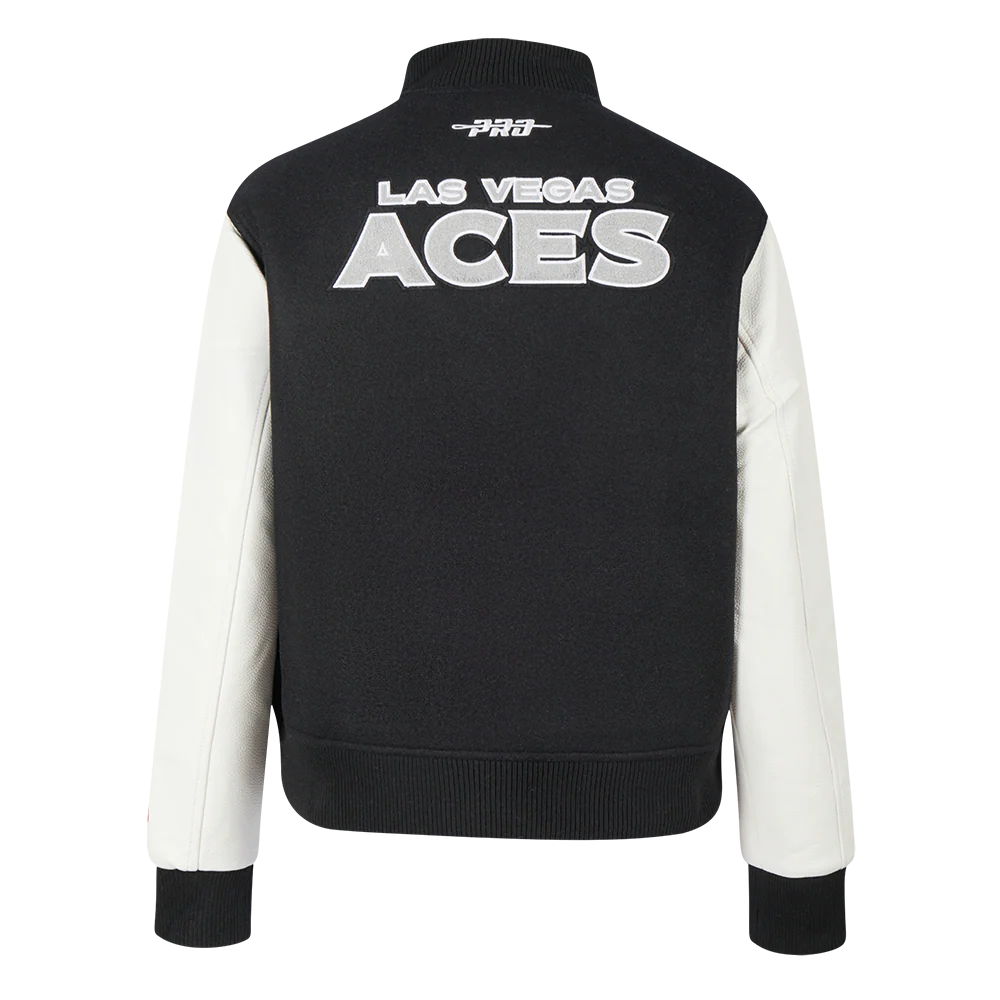 WNBA LAS VEGAS ACES CLASSIC ESSENTIALS WOMEN'S WOOL VARSITY JACKET (BLACK/WHITE) - Image 3