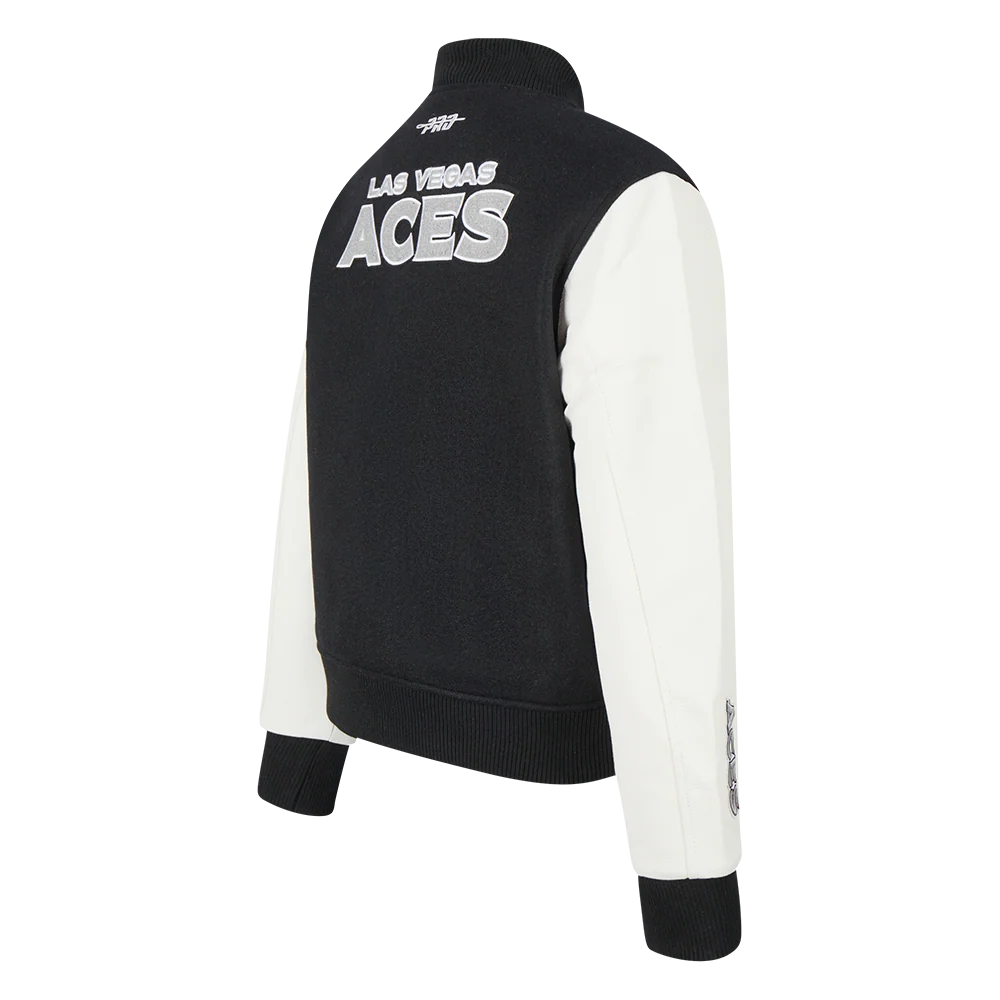 WNBA LAS VEGAS ACES CLASSIC ESSENTIALS WOMEN'S WOOL VARSITY JACKET (BLACK/WHITE) - Image 4