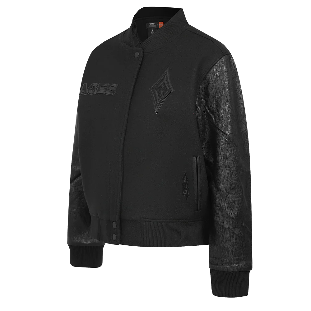 WNBA  LAS VEGAS ACES TRIPLE BLACK WOMEN'S RIB WOOL VARSITY JACKET (JET BLACK) - Image 2