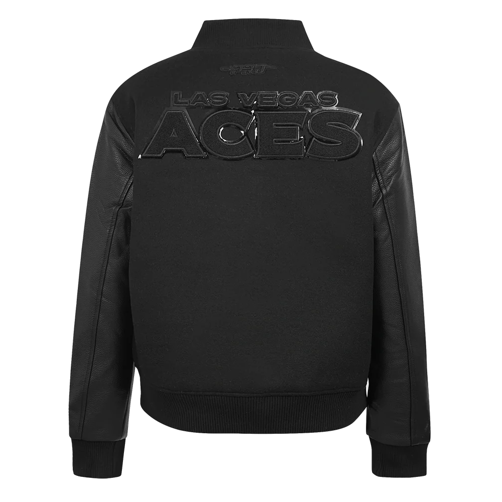 WNBA  LAS VEGAS ACES TRIPLE BLACK WOMEN'S RIB WOOL VARSITY JACKET (JET BLACK) - Image 3