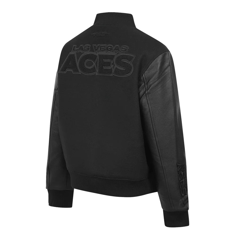 WNBA  LAS VEGAS ACES TRIPLE BLACK WOMEN'S RIB WOOL VARSITY JACKET (JET BLACK) - Image 4