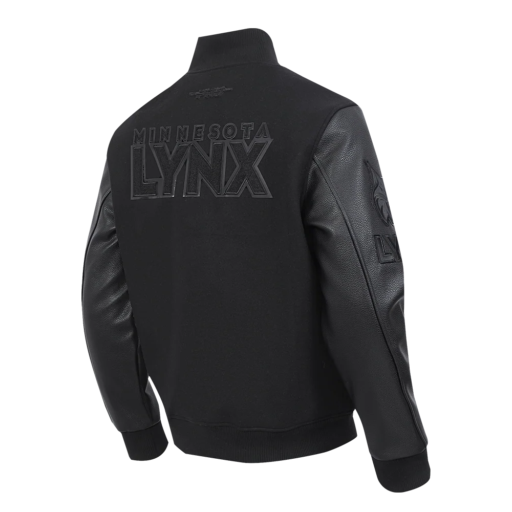 WNBA  	MINNESOTA LYNX TRIPLE BLACK MEN'S WOOL VARSITY JACKET (JET BLACK) - Image 4
