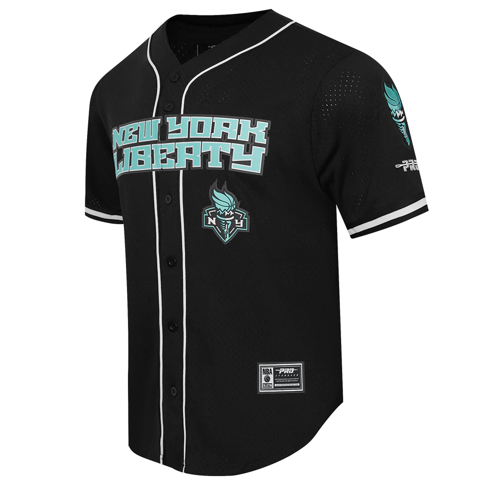 WNBA NEW YORK LIBERTY MESH MEN'S BUTTON DOWN SHIRT (BLACK) - Image 4