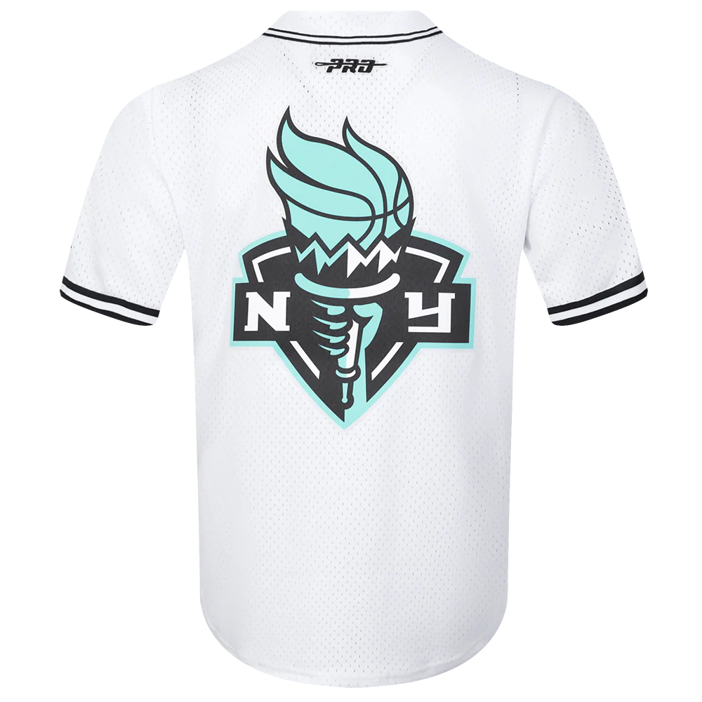 WNBA NEW YORK LIBERTY MESH MEN'S BUTTON DOWN SHIRT (WHITE / BLACK / WHTE) - Image 3